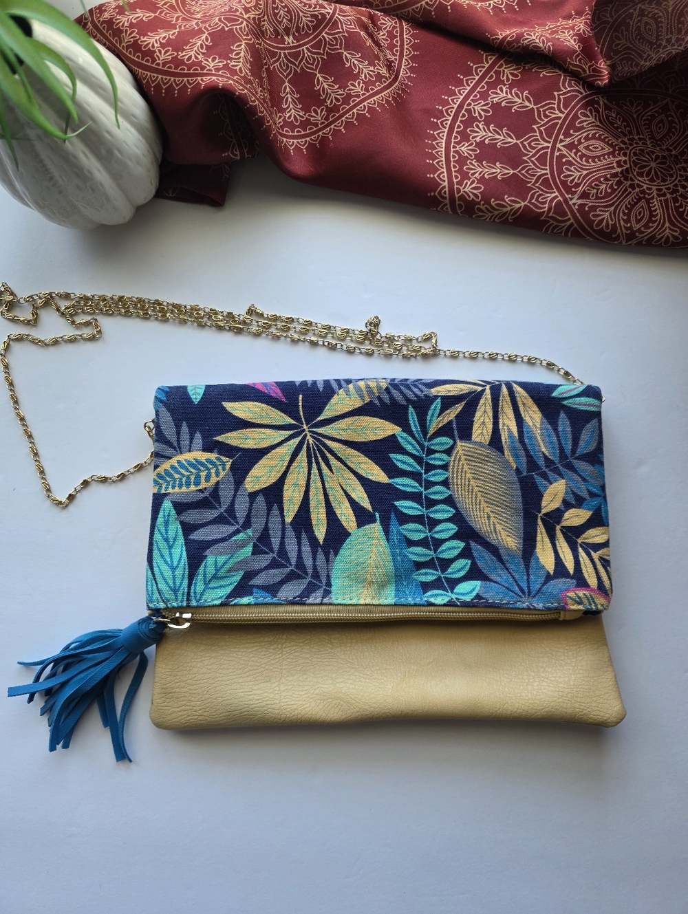 Floral Print Crossbody Bag Blue Beige